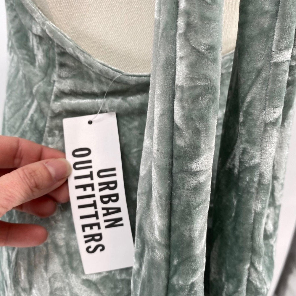 Y2k Coquette Babydoll Mini Dress M Mint Green Crushed Velvet Lace Open Back - Picture 14 of 16